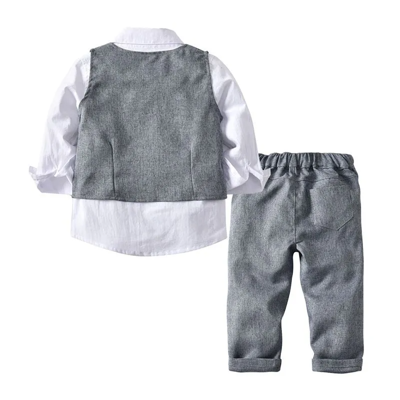 Little Gentlemen Boys Cotton Gray Vests And White Shirts And Pants Set