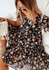 Women Fashion Casual Tiny Flower Printing Puff Sleeve Round Neck Dress