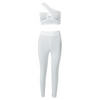 Women Fashion Summer Sexy Solid Color Tight Sloping Shoulder Crop Top Skinny Pants Athleisure Set