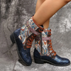 Women Fashion Round Toe Flat Square Heel Side Zipper Mid-Calf Boots