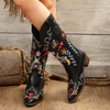 Women Fashion Plus Size Embroidered Point-Toe Boots