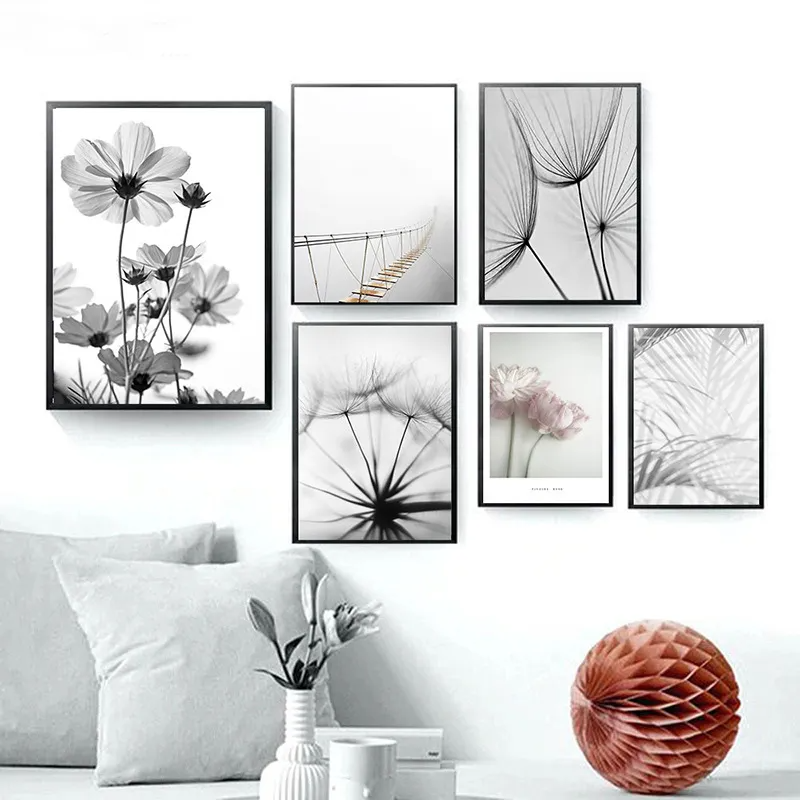 (Buy 1 Get 2) Modern Simple Black White Dandelion Canvas Decorative Painting For Living Room