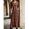 Women Ramadan /Eid Fashion Casual Printed V-Neck Pocket Long Sleeve Maxi Dress