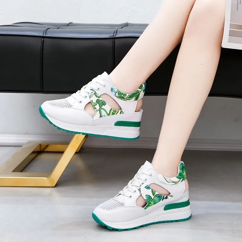 Women Fashion Casual Hollow-Out Thick-Soled Round-Toe Sneakers