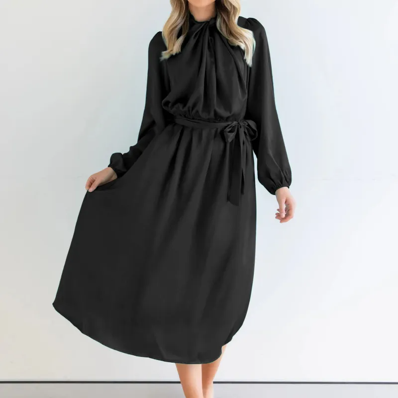 Women Fashion Solid Color Long Sleeve Dress