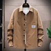 Men Casual Solid Color Badge Decoration Lapel Long Sleeve Slim Denim Shirt