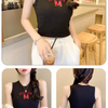 2 Pieces Women'S Casual Comfortable Wide Shoulder Embroidered Bow Tank Top With Chest Pad