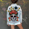 Women Casual Long Sleeves Graphic Printed Single-Breasted Denim Jacket