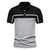 Men Business Casual Stitching Color Block Striped Short Sleeved Lapel Polo Shirt