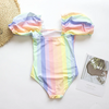 Children Kids Baby Fashion Girls Puff Sleeve Bronzing Print One Piece Swimsuit