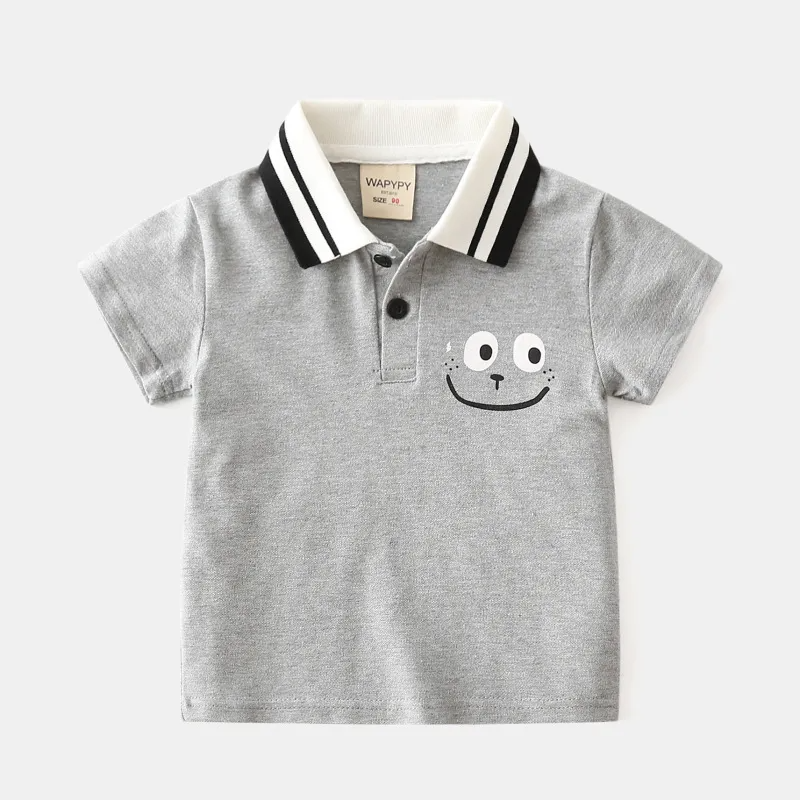 Children Kids Baby Fashion Boys Short Sleeve Cute Smile Print Lapel Casual Basic T-Shirt