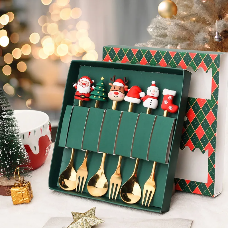 (Buy 1 Get 1) Cartoon Creative Santa Claus Stainless Steel Christmas Fork Spoon 4-Set Tableware