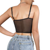 Women Sexy Gothic Deep V Solid Color Hollow Lace Crop Camis