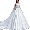 Women Elegant Solid Color Short Sleeves Off-The-Shoulder Satin Sweep Length Wedding Evening Dress