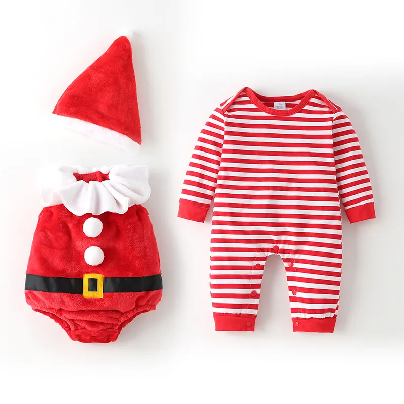 Kids Baby Girls Boys Autumn Winter Fashion Casual Cute Christmas Stripe Santa Claus Romper Set