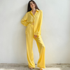 Women'S Fashion Shirt Faux Silk Lightweight Long Sleeve Trousers Pajama Set