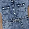 Baby Girl Stand Collar Lace-Up Design Denim Jumpsuit