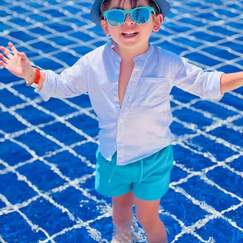 Kids Toddler Big Boys Summer Fashion Casual Solid Color Button Shirt Shorts Set