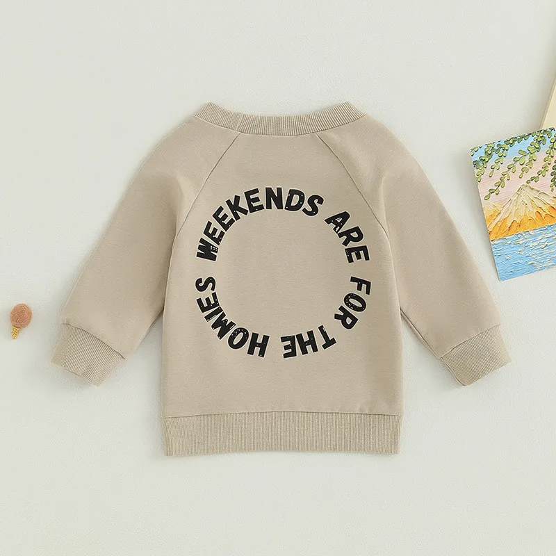 Kids Toddler Girls Boys Spring Autumn Fashion Casual Solid Color Letter Round Neck Long Sleeve Sweatshirts