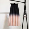 Fashion Women Color Matching Casual Elastic Waist Midi Pleated Skirt