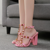 Women Plus Size Chunky Heel Metal Rivets Ankle Buckle High Heels Sandals