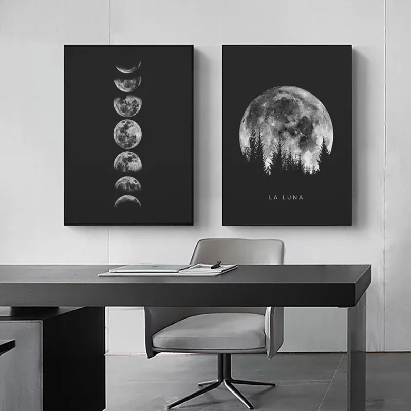 (Buy 1 Get 1) Minimalist Black White Full Moon Pattern Living Room Decoration Painting Core