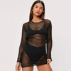 Women Sexy Backless Hollow See-Through Mesh Long-Sleeved Tight Dress