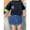 Kids Girls Basic Letter All Over Print Elastic Waist Denim Skirt