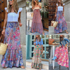 Women Fashion Street Casual Floral Printed Ruffle Long Skirt