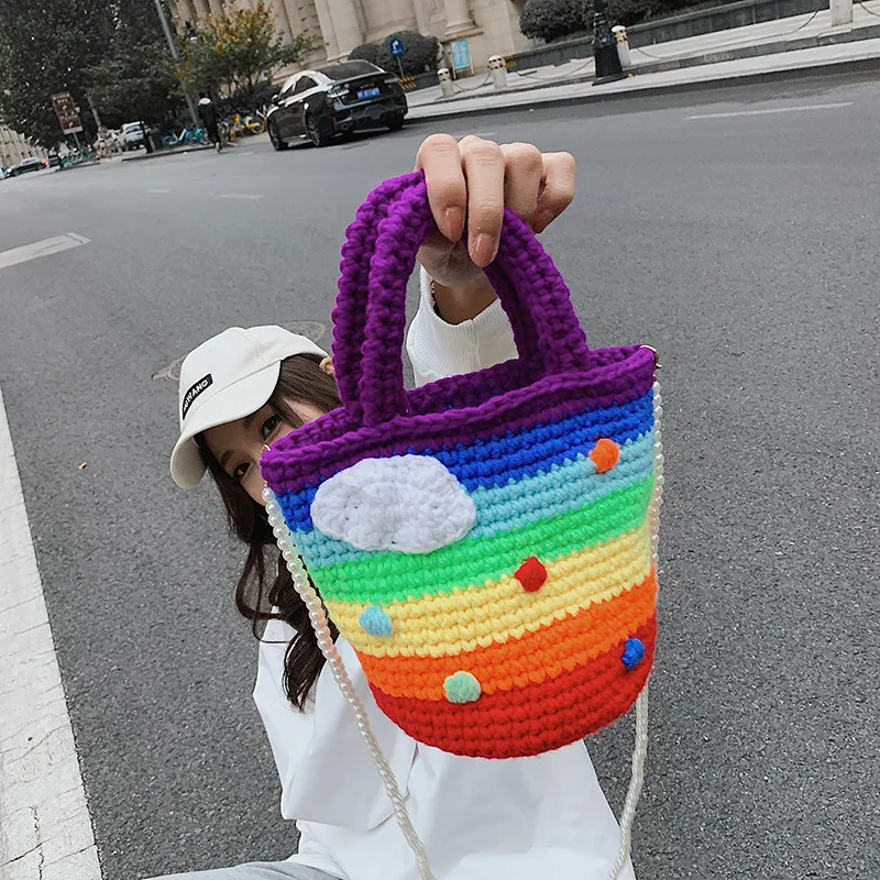 Children Kids Baby Fashion Girls Rainbow Color Woven Bucket Bag SKU: T10383AA11A Min.Order: 1