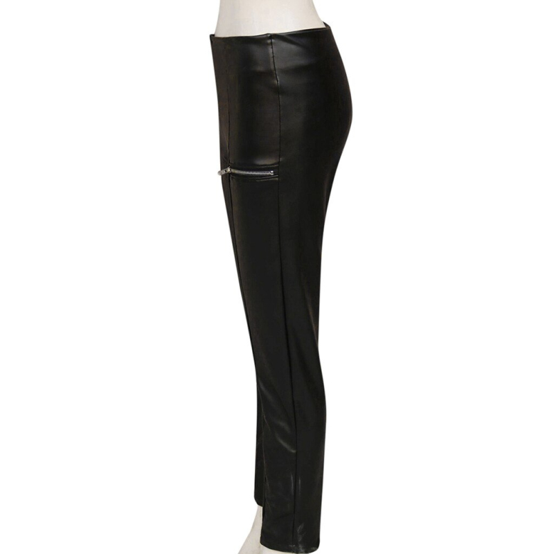 Double Zipper Design High Waist PU Skinny Pants