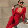 Women Autumn Fashion Long-Sleeved Slim Solid Color U Neck Jumpsuit