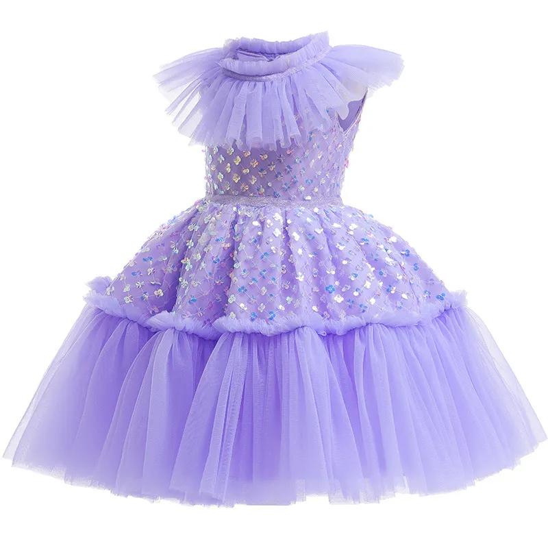 Kids Toddler Big Girls Fashion Party Cute Sweet Solid Color Sequins Pleated Sleeveless Mesh Party Tutu Dress