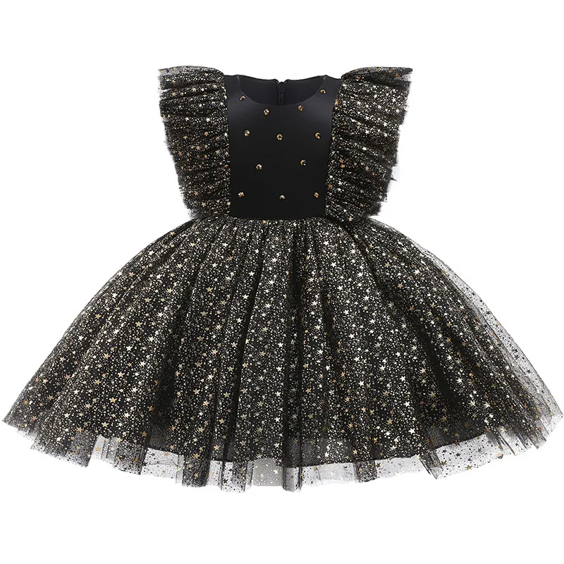 Kids Toddler Girls Fashion Party Cute Sweet Solid Color Sequins Pleated Sleeveless Mesh Party Tutu Dress