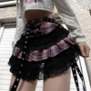 Women Fashion Edgy Color Blocking Plaid Mesh Tiered Skirt