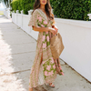 Women Fashion Bohemian Batwing Sleeve V-Neck Floral Print Maxi Dress