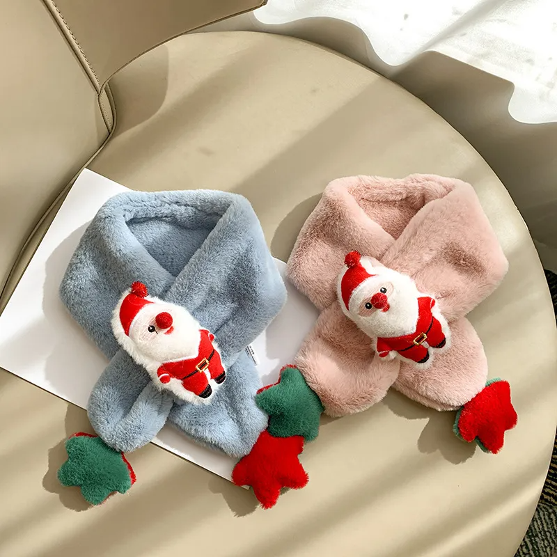 Kids Winter Cartoon Santa Claus Doll Double-Sided Star Warm Scarf