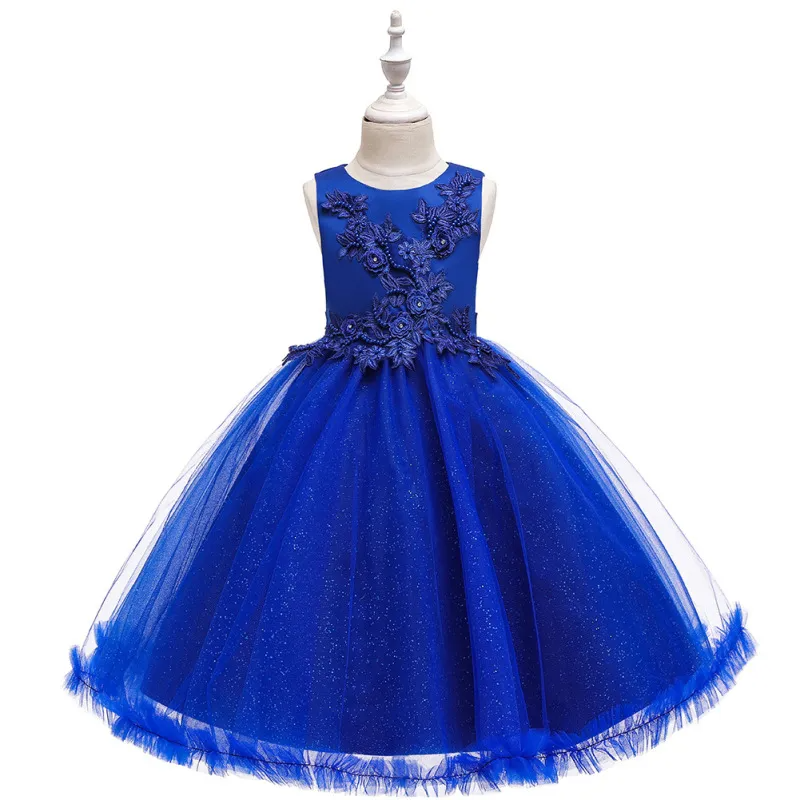 Kids Toddler Big Girls Fashion Party Cute Sweet Solid Color Floral Pleated Sleeveless Mesh Party Tutu Dress