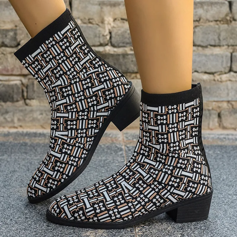 Women Simple Plus Size Fashion Print Pointed Toe Short Boots