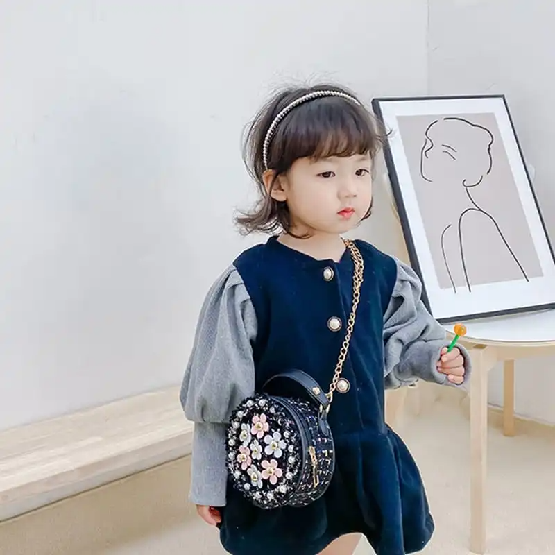 Girls Round Flower Decoration Crossbody Bag