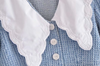 Women'S Vintage Lapel Short Sleeve Puff Sleeve Denim Shirt