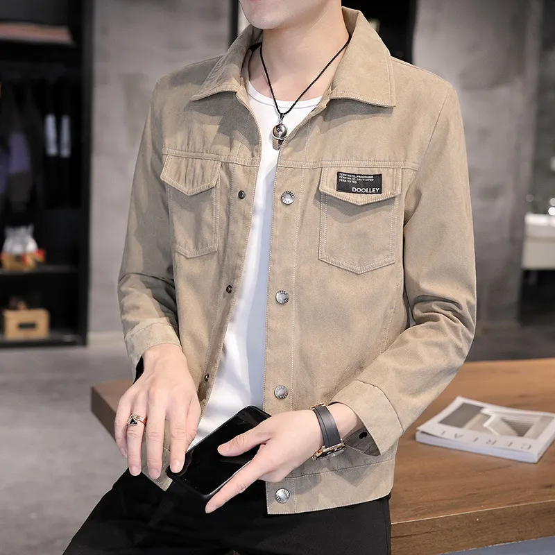 Men'S Fashion Solid Color Lapel Pocket Denim Jacket