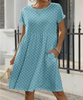 Summer Women Fashion Casual Polka Dot Print Round Neck Short Sleeve Pocket Dress