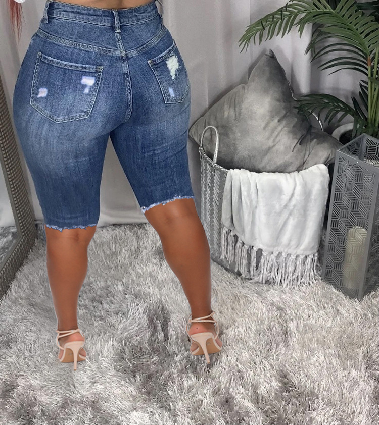 Women Fashion Casual Ripped Denim Crop Pants