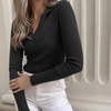 Women Basic Solid Long Sleeve V Neck Rib-Knit Top