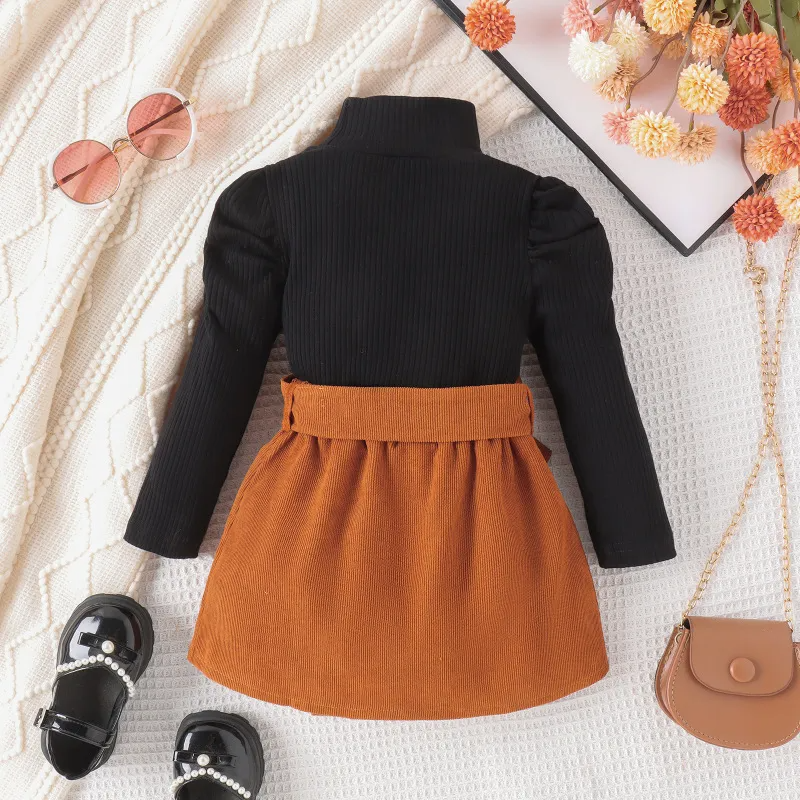 Toddler Girls Fashion Casual Solid Color Long Sleeve Turtle Neck Sweater Corduroy Skirt Sets