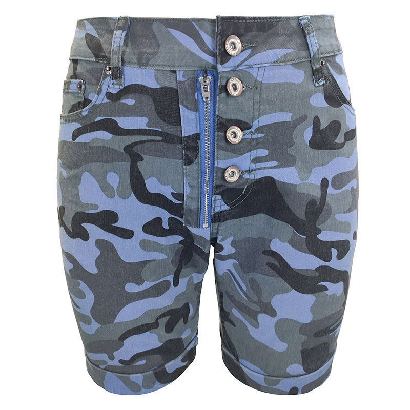 Women Fashion Casual Camouflage Printing Denim Shorts