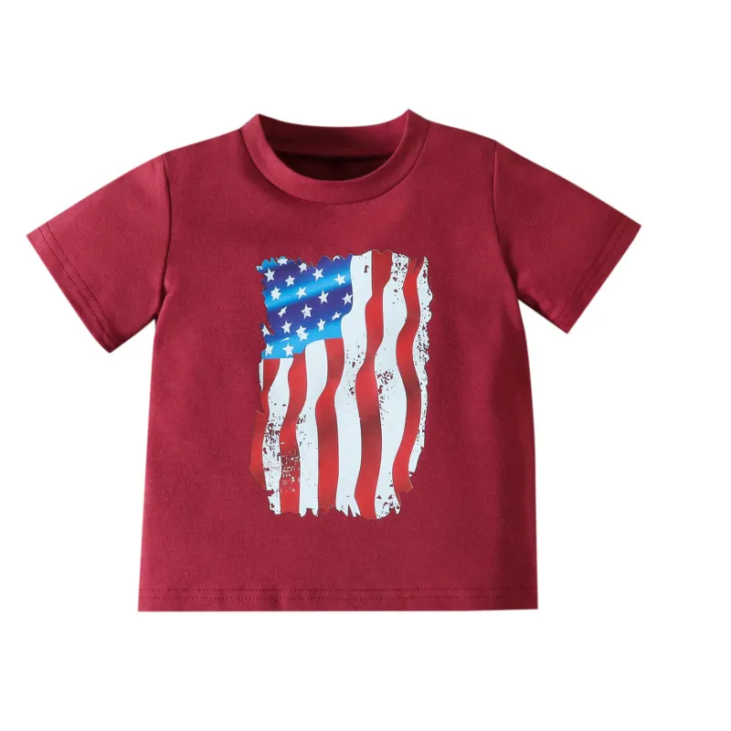 Children Kids Baby Fashion Girls Boys Short Sleeve Independence Day Print T-Shirt