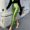 Women Fashion High-Waist Metallic Glossy Slit Skirt