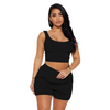 Women'S Fashion Casual Solid Color Tank Top And Shorts Two-Piece Riib-Knit Sports Set